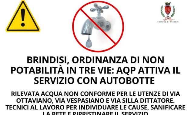 Brindisi, ordinanza di non potabilità in tre vie: AQP attiva un’autobotte per i residenti