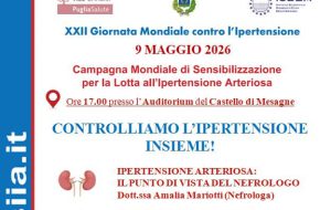 Giornata mondiale contro l’ipertensione, il 9 maggio a Mesagne screening gratuiti a cura dell’Ambulatorio accreditato SIIA del PTA