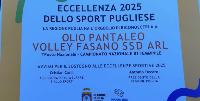 La Olio Pantaleo volley Fasano premiata come eccellenza dello sport pugliese