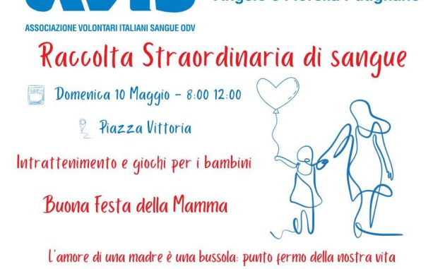 Festa della Mamma: donazione straordinaria di sangue in piazza Vittoria a Brindisi