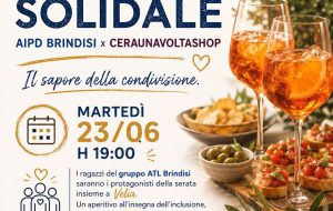 Il sapore della condivisione: domani aperitivo solidale con AIPD e Velia Pugliese