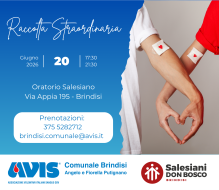 AVIS: Sabato 20 Giugno raccolta Straordinaria di Sangue presso l’Oratorio Salesiano