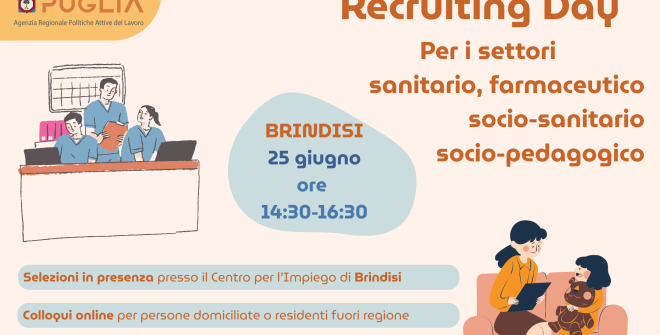 Domani recruiting day dedicato ai settori sanitario, farmaceutico, socio-sanitario e socio-pedagogico