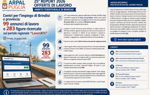 Centri per l’impiego di Brindisi e provincia: 99 annunci di lavoro e 283 figure ricercate sul portale regionale “LavoroXTe”