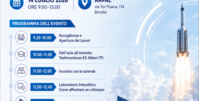 Aerospazio e lavoro: il 14 luglio a Brindisi una mattinata di orientamento e incontri con le imprese