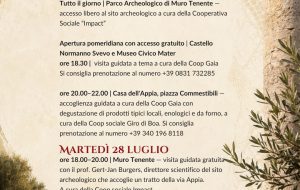 Mesagne celebra il II Anniversario della Via Appia UNESCO: lunedì 27 e martedì 28 luglio la “Giornata dell’Appia” con eventi gratuiti, visite guidate e degustazioni