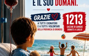 Cresce la donazione di sangue: a luglio raccolte 1.213 sacche di sangue, + 10% rispetto al 2025