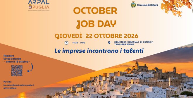 Ostuni si prepara ad accogliere l’October Job Day: appuntamento giovedì 22 ottobre alla Biblioteca Comunale “Francesco Trinchera Senior”
