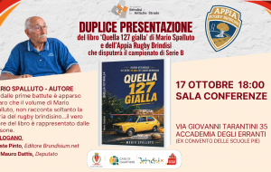 Una serata per il rugby brindisino: libro e presentazione dell’Appia Rugby