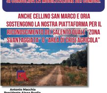 Anche Cellino San Marco e Oria sostengono il riconoscimento del Salento quale “Area di Crisi Agricola”