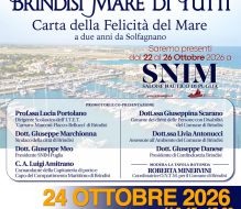 Sabato 24 allo SNIM il convegno “Brindisi Mare di Tutti: Carta della Felicità del Mare a due anni da Solfagnano”