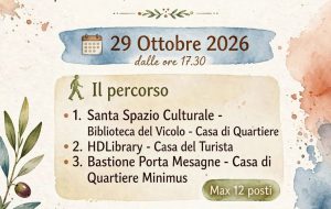 Passeggiata di scrittura a Brindisi: aperte le iscrizioni per l’evento del 29 ottobre 2026